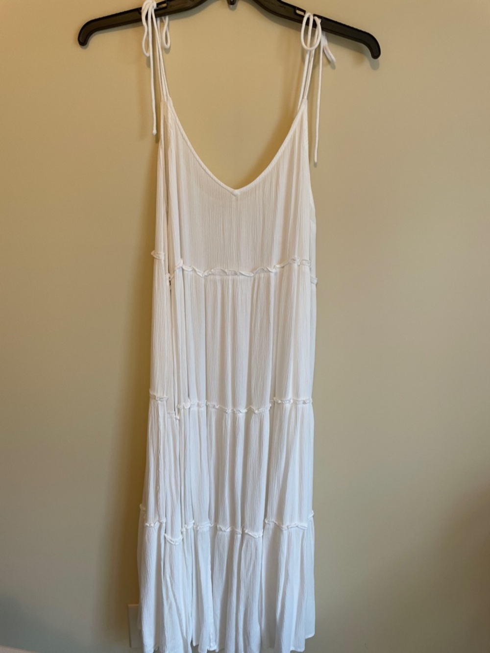 Women's White Tiered Maxi Dress with Tie Straps
